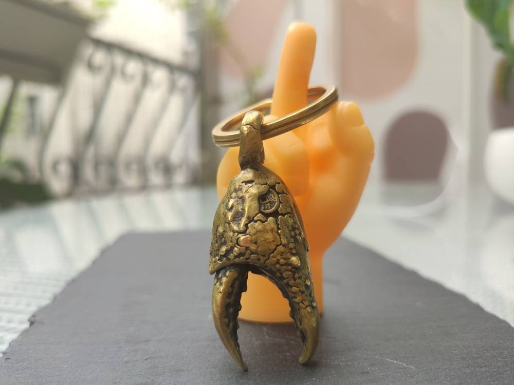 Putogn! Brass Copper Crab Tongs Key Pendant β Handmade Money Symbol Key Holder for Good Fortune & Nautical Style!